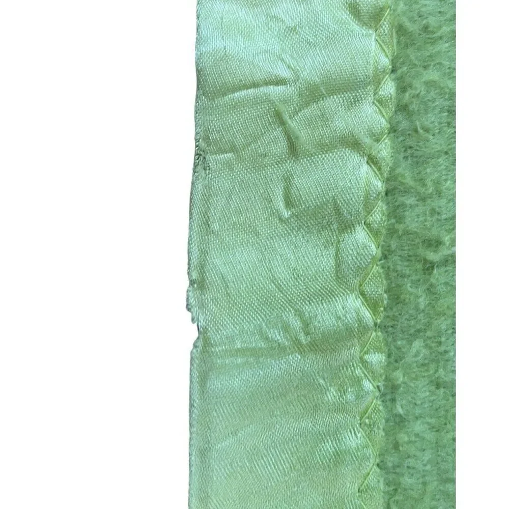 Vintage Light Green Satin Edge Blanket 80 x 66 Unique Color Bed Throw Warm Cozy